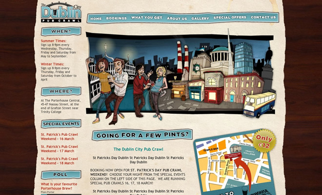 Mẫu thiết kế web du lịch Dublin City Pub Crawl