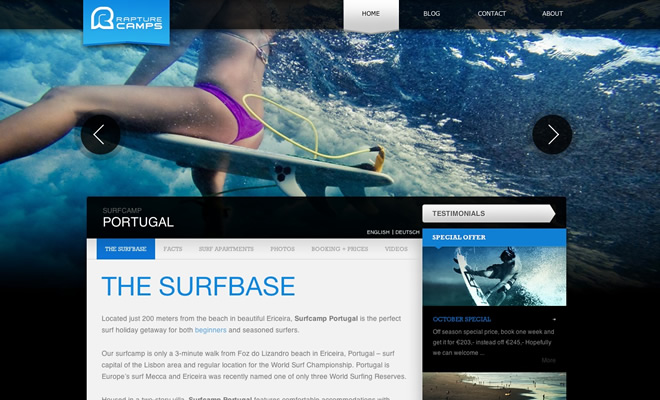 Mẫu thiết kế web du lịch Surf Camp In Portugal