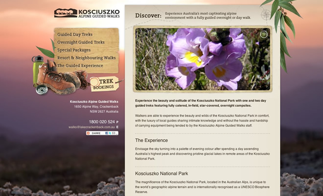 Mẫu thiết kế web du lịch Lake Crackenback