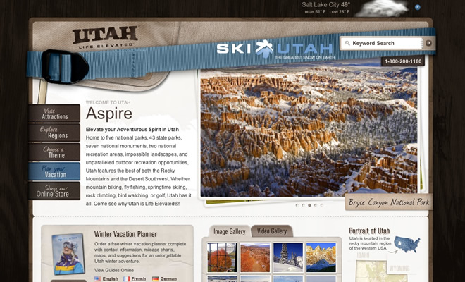 Mẫu thiết kế web du lịch Utah Travel
