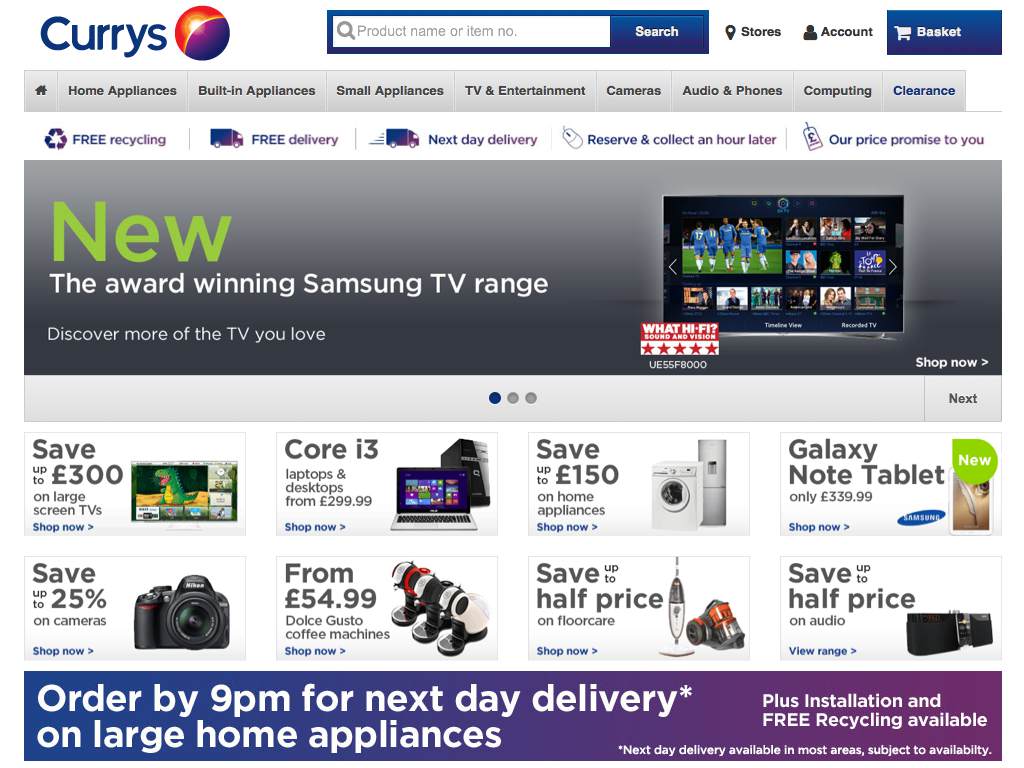 Currys Responsive Website on Mobile