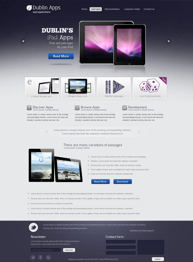 Tải về miễn phí: 20 mẫu thiết kế web Template PSD Dublin iPad Apps cssauthor.com 20 Beautiful Web Design Template PSD for Free Download
