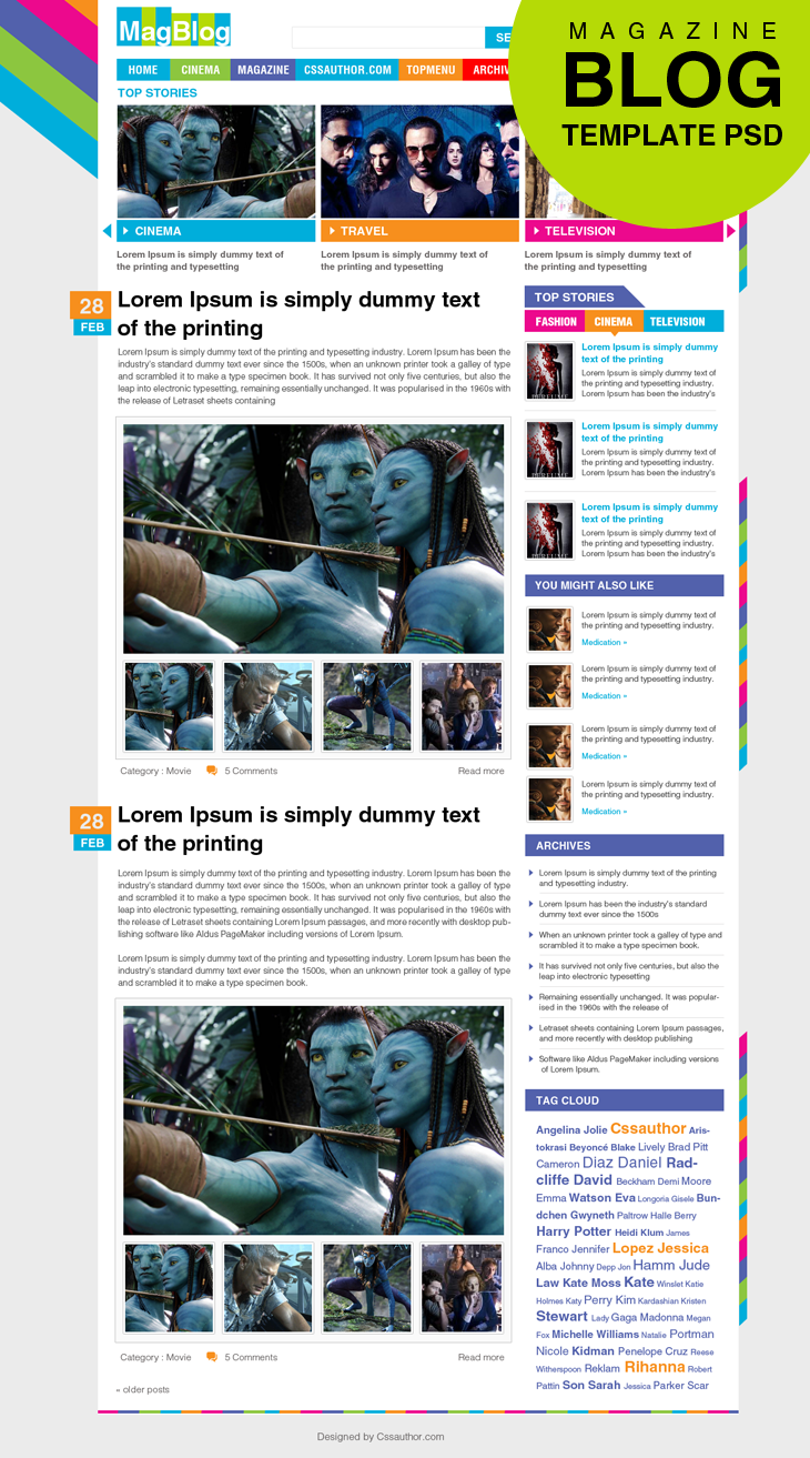 Tải về miễn phí: 20 mẫu thiết kế web Template PSD Premium Magazine Blog Home Page Template PSD for Free Download cssauthor.com 20 Beautiful Web Design Template PSD for Free Download