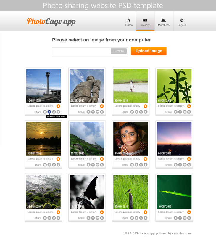 Tải về miễn phí: 20 mẫu thiết kế web Template PSD Premium Photo Sharing Website PSD Template for Free Download cssauthor.com 20 Beautiful Web Design Template PSD for Free Download