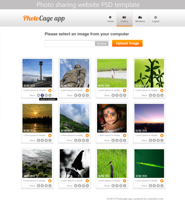 Premium Photo Sharing Website PSD Template for Free Download cssauthor.com 20 Beautiful Web Design Template PSD for Free Download