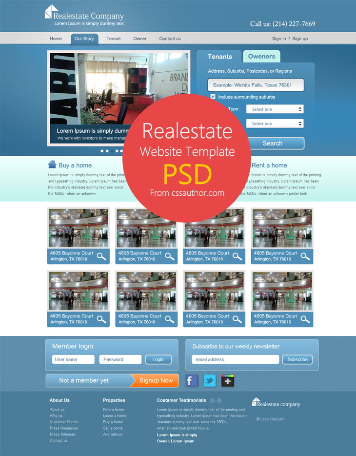 Tải về miễn phí: 20 mẫu thiết kế web Template PSD Real Estate Website Template PSD for Free Download cssauthor.com 20 Beautiful Web Design Template PSD for Free Download