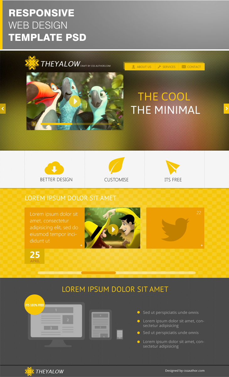 Tải về miễn phí: 20 mẫu thiết kế web Template PSD THEYALOW A Responsive Web 20 Beautiful Web Design Template PSD for Free Download