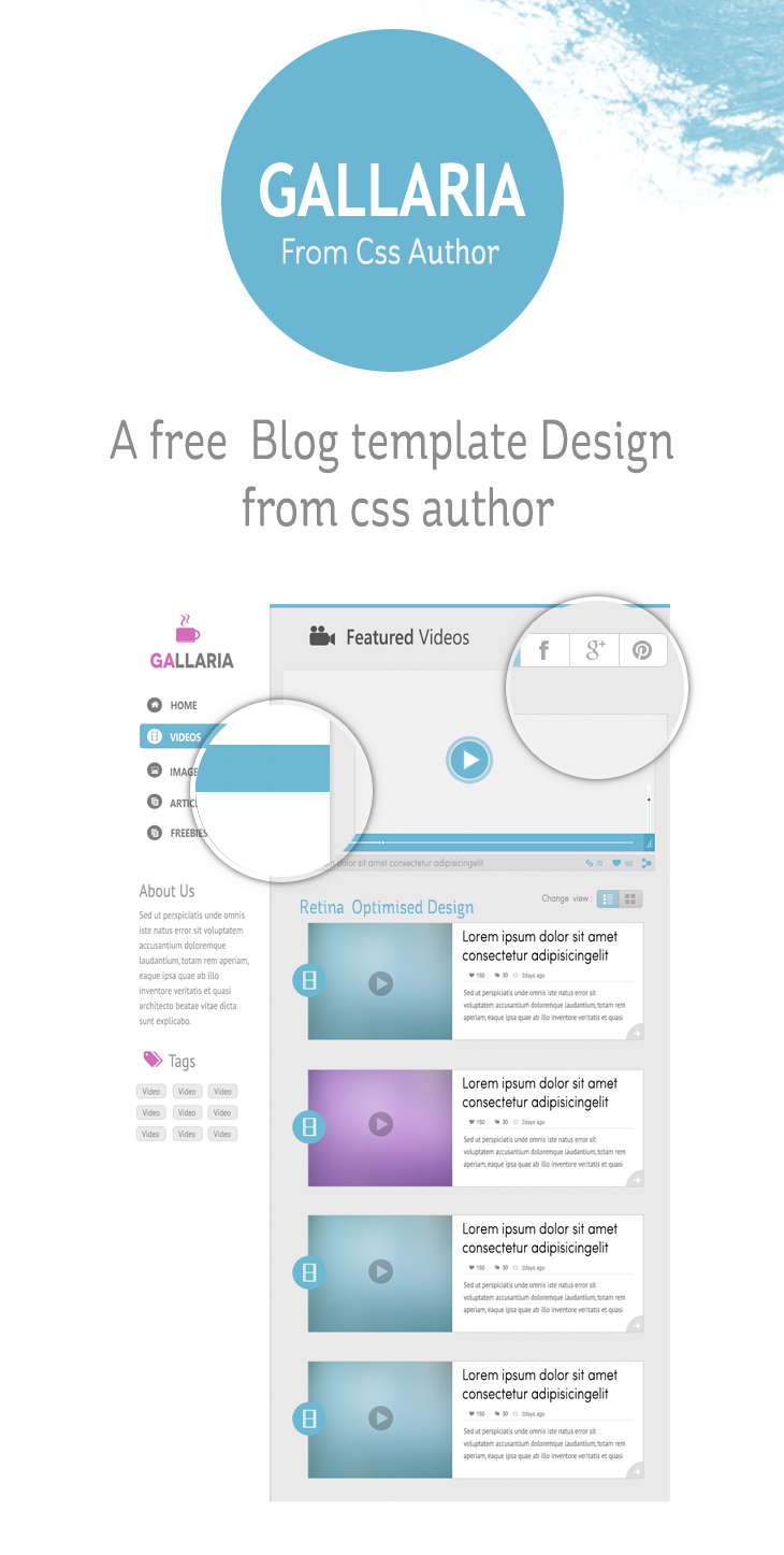 Tải về miễn phí: 20 mẫu thiết kế web Template PSD Gallaria – Free Blog Template Design cssauthor.com 20 Beautiful Web Design Template PSD for Free Download