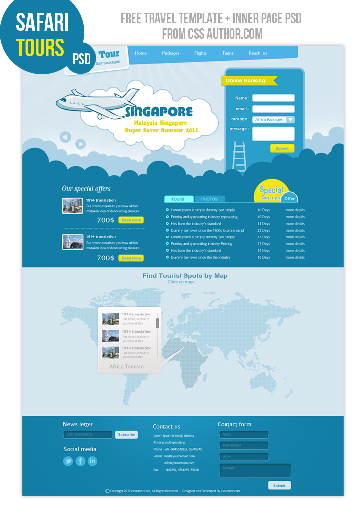 Tải về miễn phí: 20 mẫu thiết kế web Template PSD Safari Tours – Home Page cssauthor.com 20 Beautiful Web Design Template PSD for Free Download
