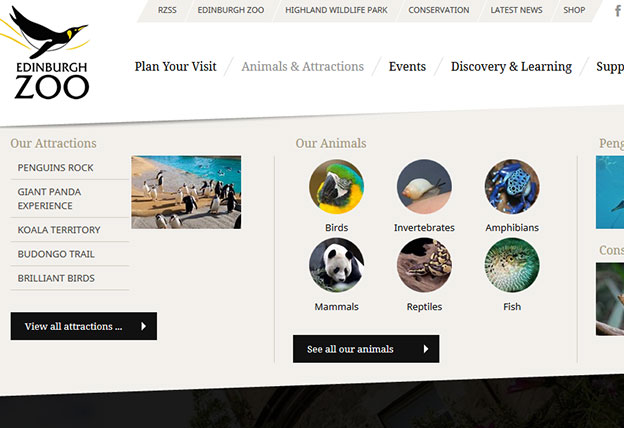 Great navigation menu: Edinburgh Zoo