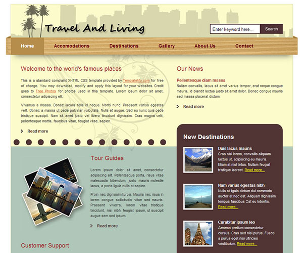 Free Travel and Living Website Template