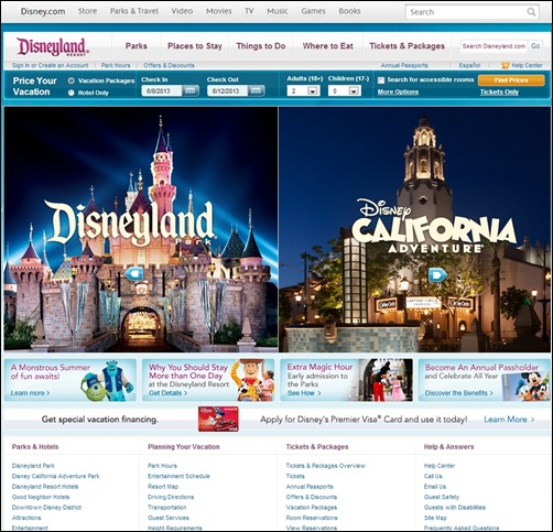 Disneyland best hotel website design