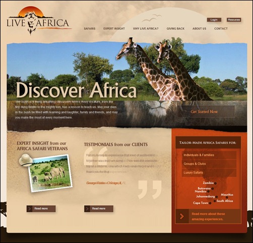 Live Africa travel website designs