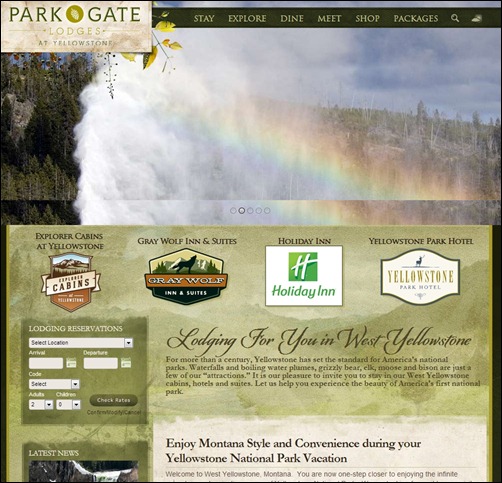 Yellowstone Park travel website designs