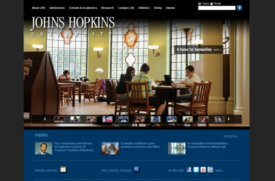 Nổi bật với 30 website của các trường Đại Học Johns Hopkins University