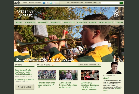 Nổi bật với 30 website của các trường Đại Học William & Mary