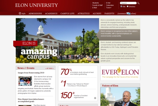 Nổi bật với 30 website của các trường Đại Học Elon University