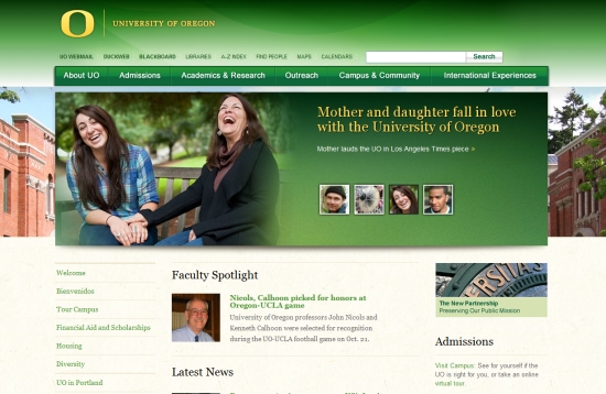 Nổi bật với 30 website của các trường Đại Học University of Oregon