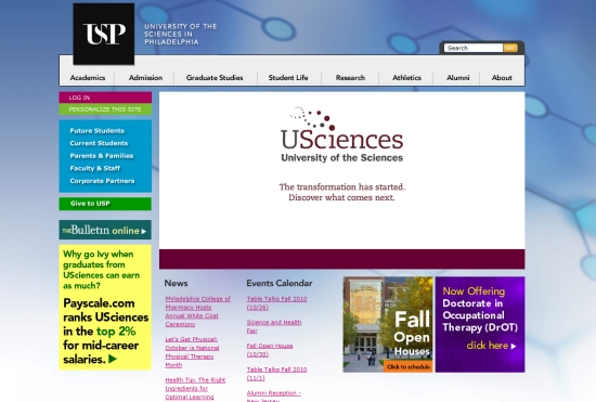 Nổi bật với 30 website của các trường Đại Học University of the Sciences in Philadelphia