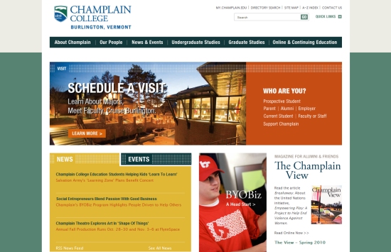 Nổi bật với 30 website của các trường Đại Học Champlain College