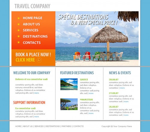 free travel vacation website template