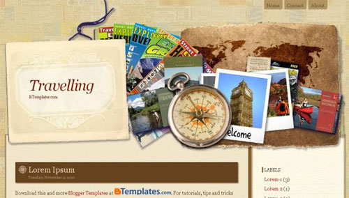 free travel website template in brown for Blogger