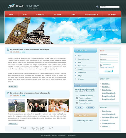 html travel website template