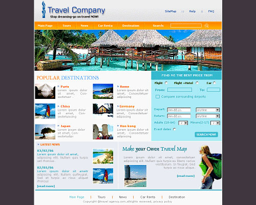 travel company website template