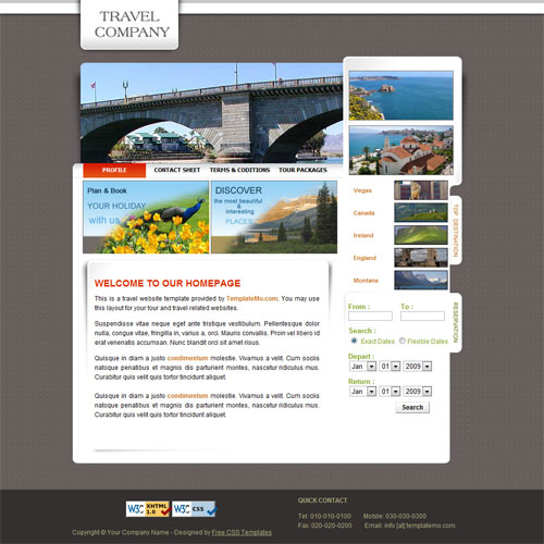 free travel company website template