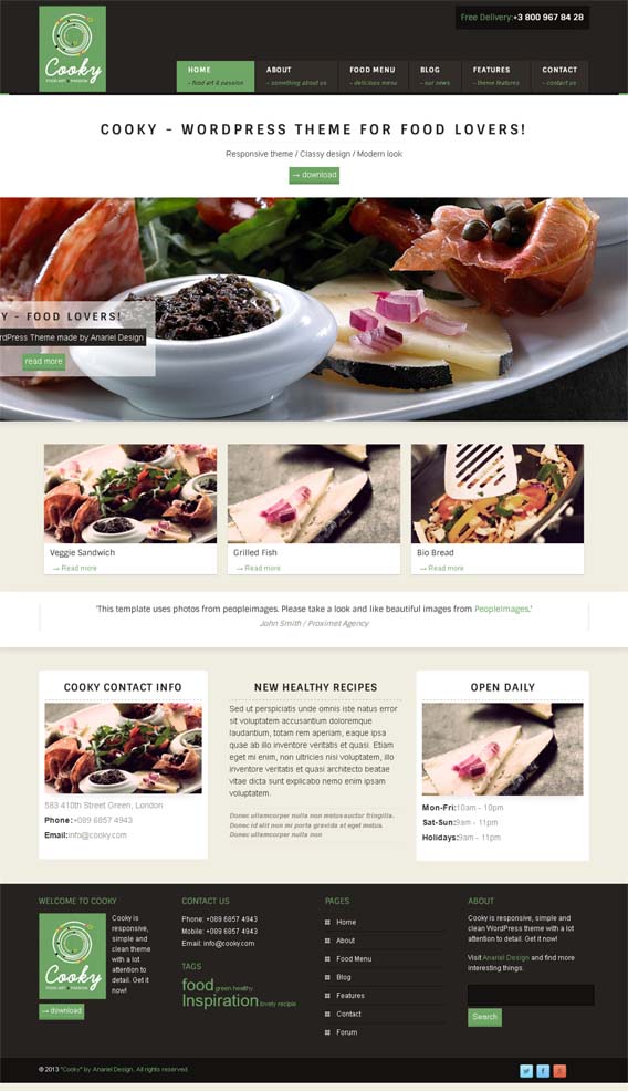 Bộ sưu tập 50 thiết kế website nhà hàng đẹp mắt (P2) Cooky WordPress Theme Themeforest