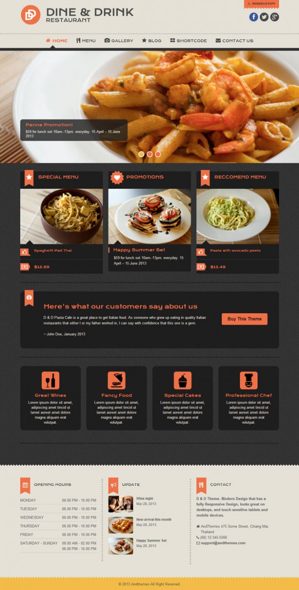 Bộ sưu tập 50 thiết kế website nhà hàng đẹp mắt (P2) Dine-Drink-Restaurant-Wordpress-Theme