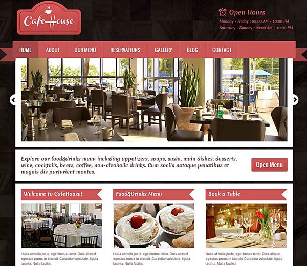 Bộ sưu tập 50 thiết kế website nhà hàng đẹp mắt (P2) CafeHouse WordPress Theme