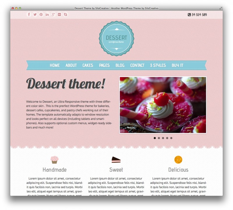 Bộ sưu tập 50 thiết kế website nhà hàng đẹp mắt (P2) Dessert WordPress Theme