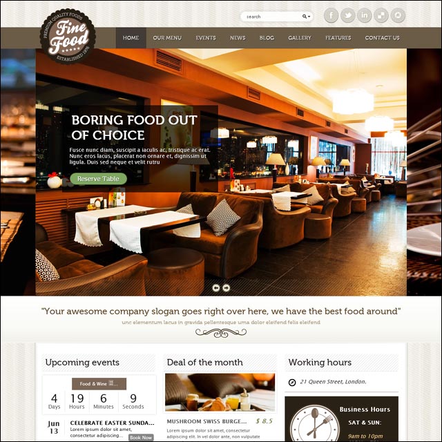 Bộ sưu tập 50 thiết kế website nhà hàng đẹp mắt (P2) Fine Food WordPress Theme