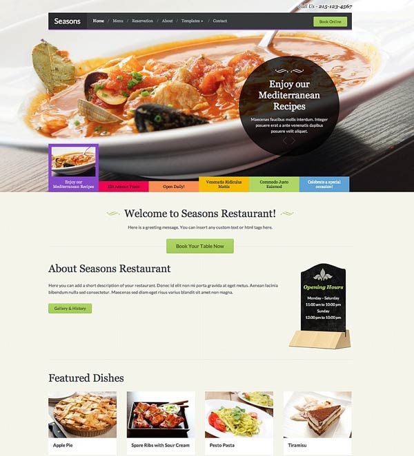 Bộ sưu tập 50 thiết kế website nhà hàng đẹp mắt (P2) Seasons WordPress Theme