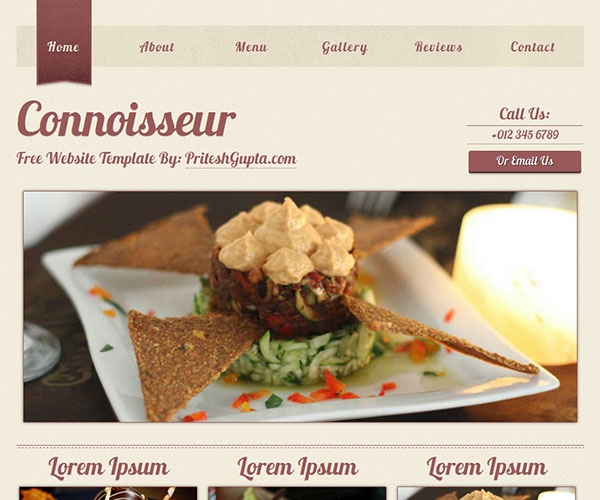 Giao diện thiết kế web nhà hàng - Connoisseur