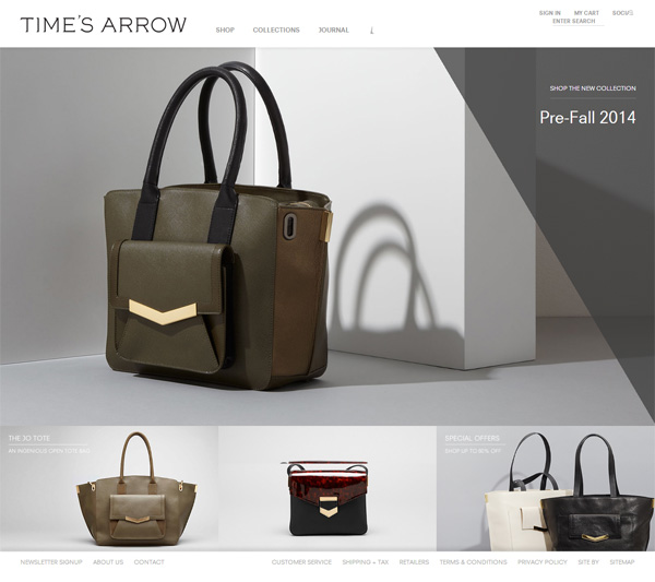 Sành điệu với 26 thiết kế website cửa hàng thời trang online Time's Arrow