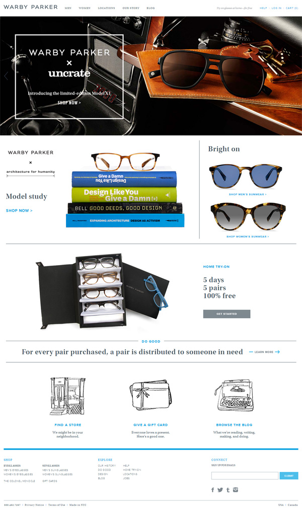 Sành điệu với 26 thiết kế website cửa hàng thời trang online Warby Parker