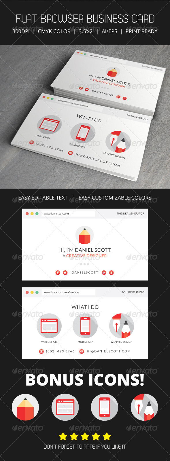 Flat Web Browser Business Card
