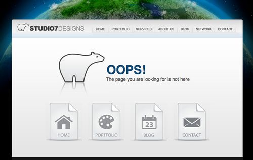 404 Error Page with Clear Navigation for Easy User Response f-rom Studio7Designs