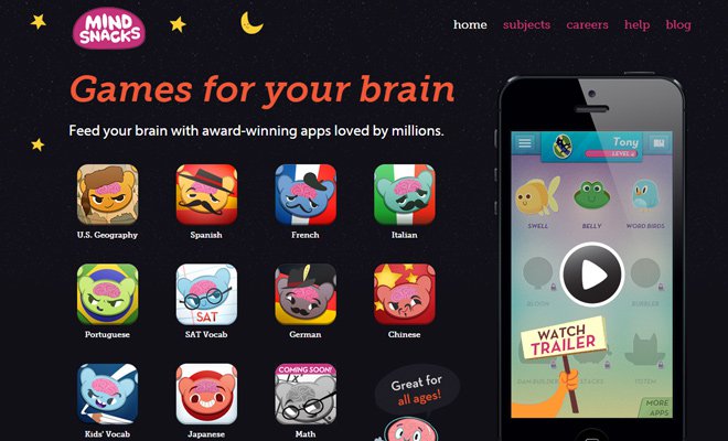 mindsnacks ios app iphone landing page