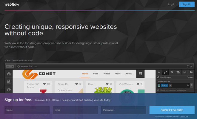 webflow top responsive website header dark
