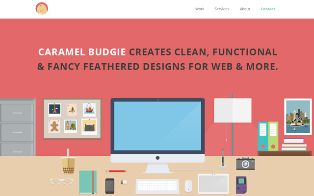 35 bố cục web sử dụng thiết kế phẳng cho đồ họa và icon caramel budgie flat colorful design website