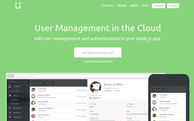 user management webapp website landing page