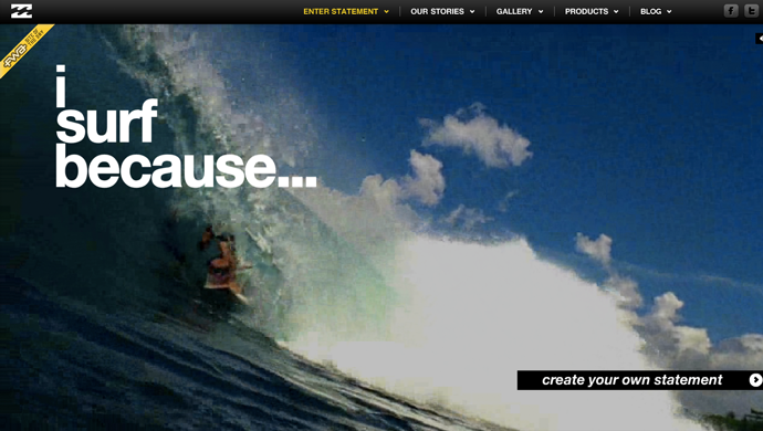 Screenshot f-rom Billabong's 'I Surf Because' site