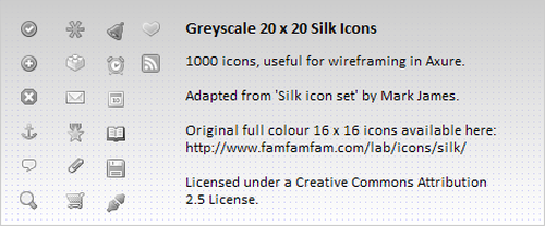 1000 Greyscale Silk icons for use in wireframing 