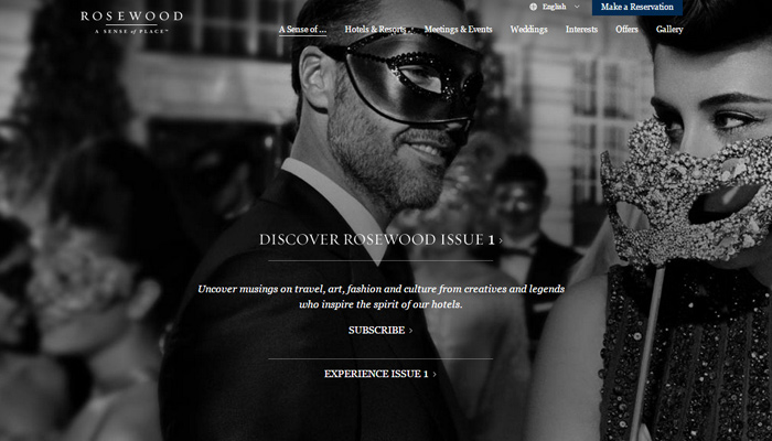 rosewood hotels website homepage design