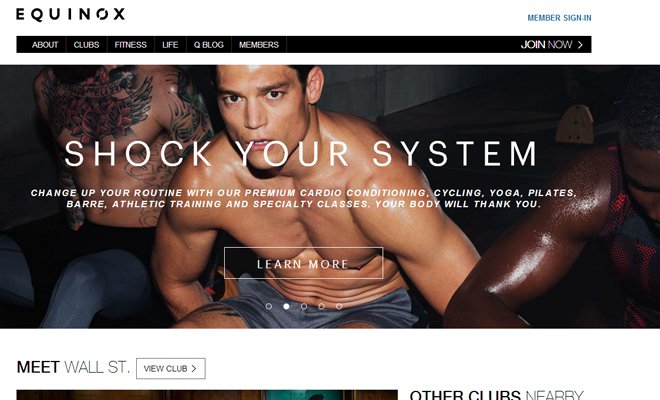 equinox clubs workout exercise website clean layout