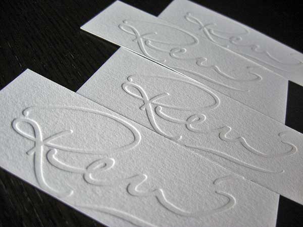 white letterpress embossed mini thiet ke business card 