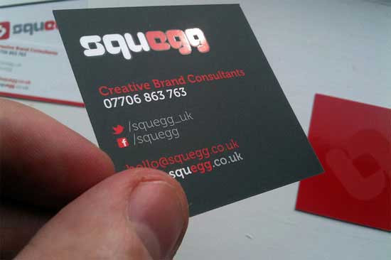 mini square business cards in red black and white